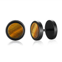 Round Genuine Stone Stud Earrings