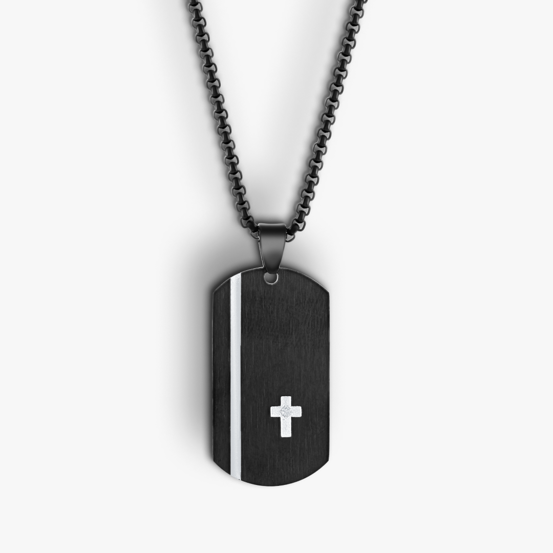 White Cross Dog Tag Pendant