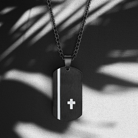 White Cross Dog Tag Pendant