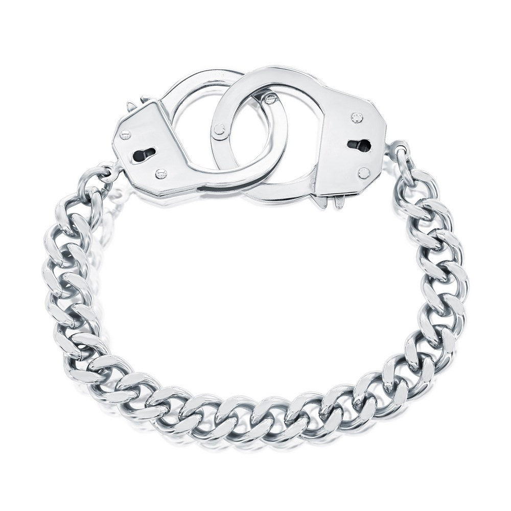 Stainless Steel Link Bracelet with Handcuff Lock