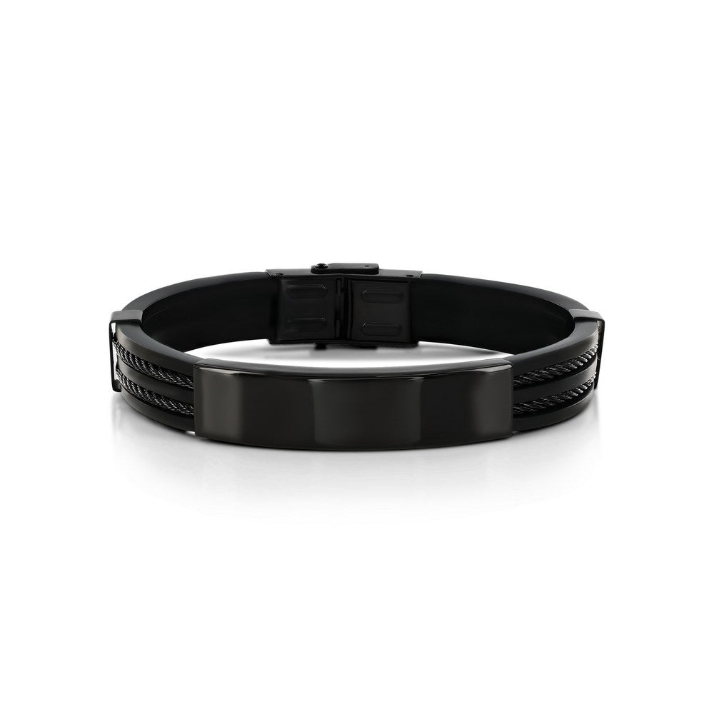 Stainless Steel, Silicone ID Bar Bracelet - Black