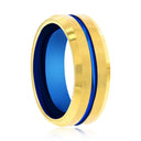 Gold & Blue Lined Tungsten Ring