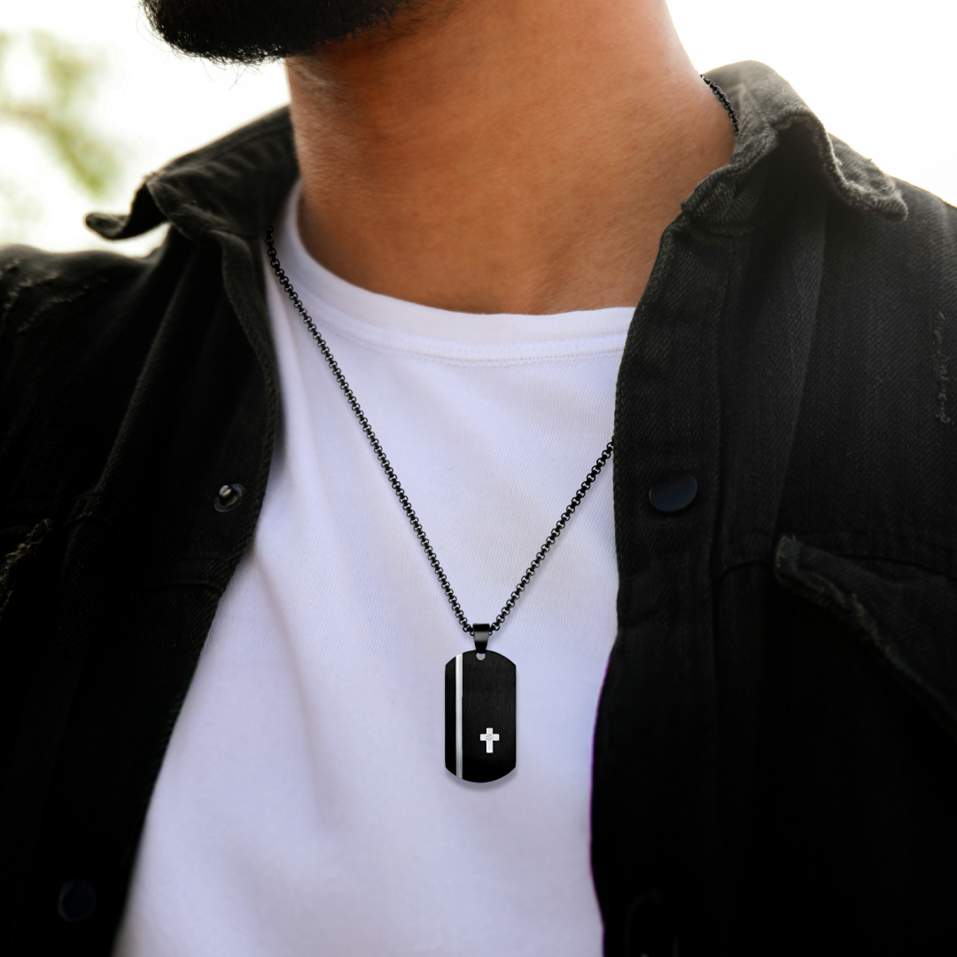 White Cross Dog Tag Pendant
