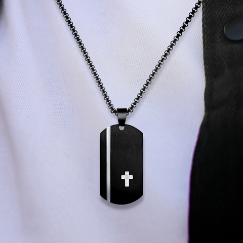 White Cross Dog Tag Pendant
