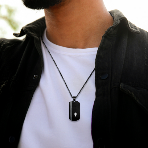 White Cross Dog Tag Pendant